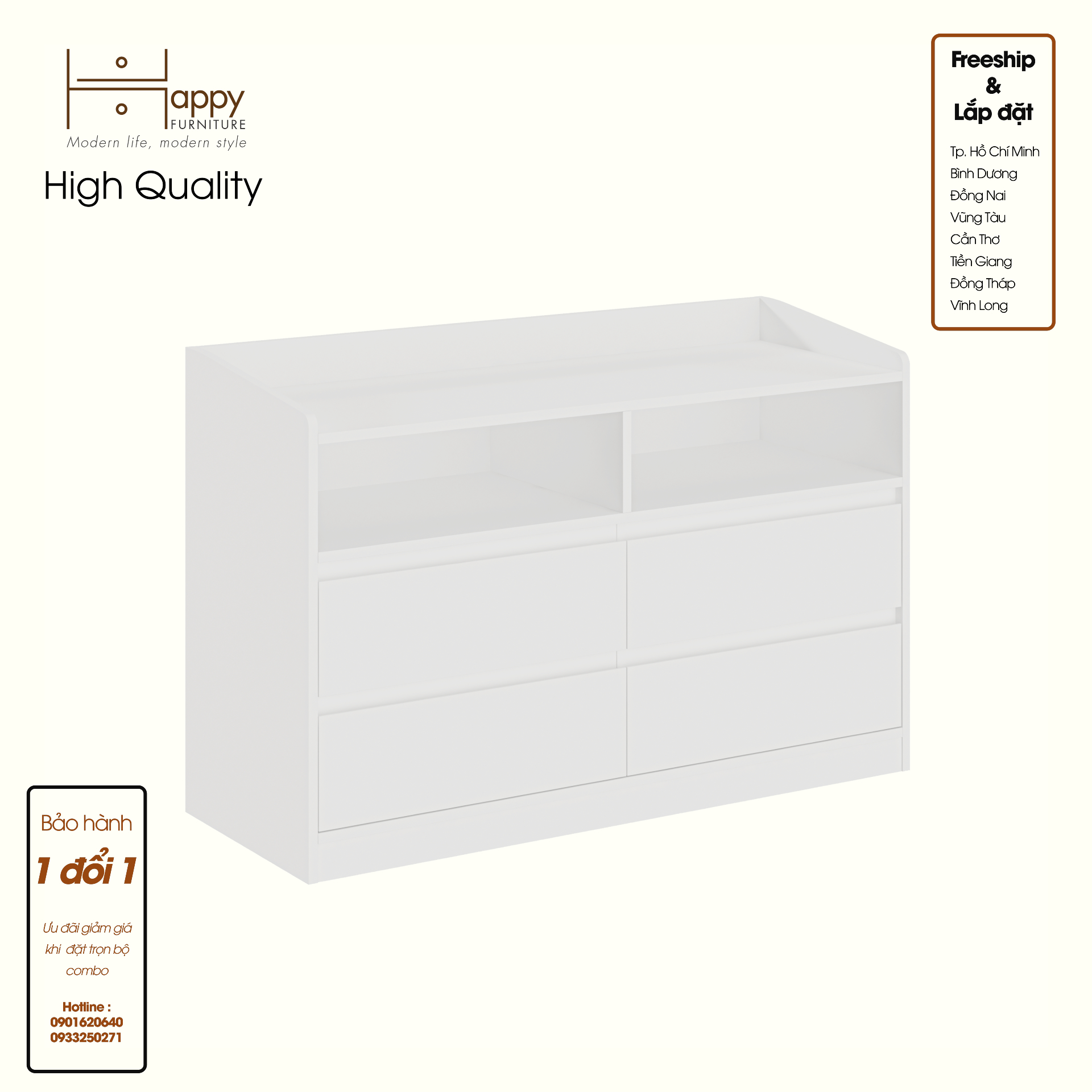 HAPPY FURNITURE , Tủ lưu trữ 4 ngăn kéo - KATE , THK_323 , 120cm x 45cm x 79cm DxRxC