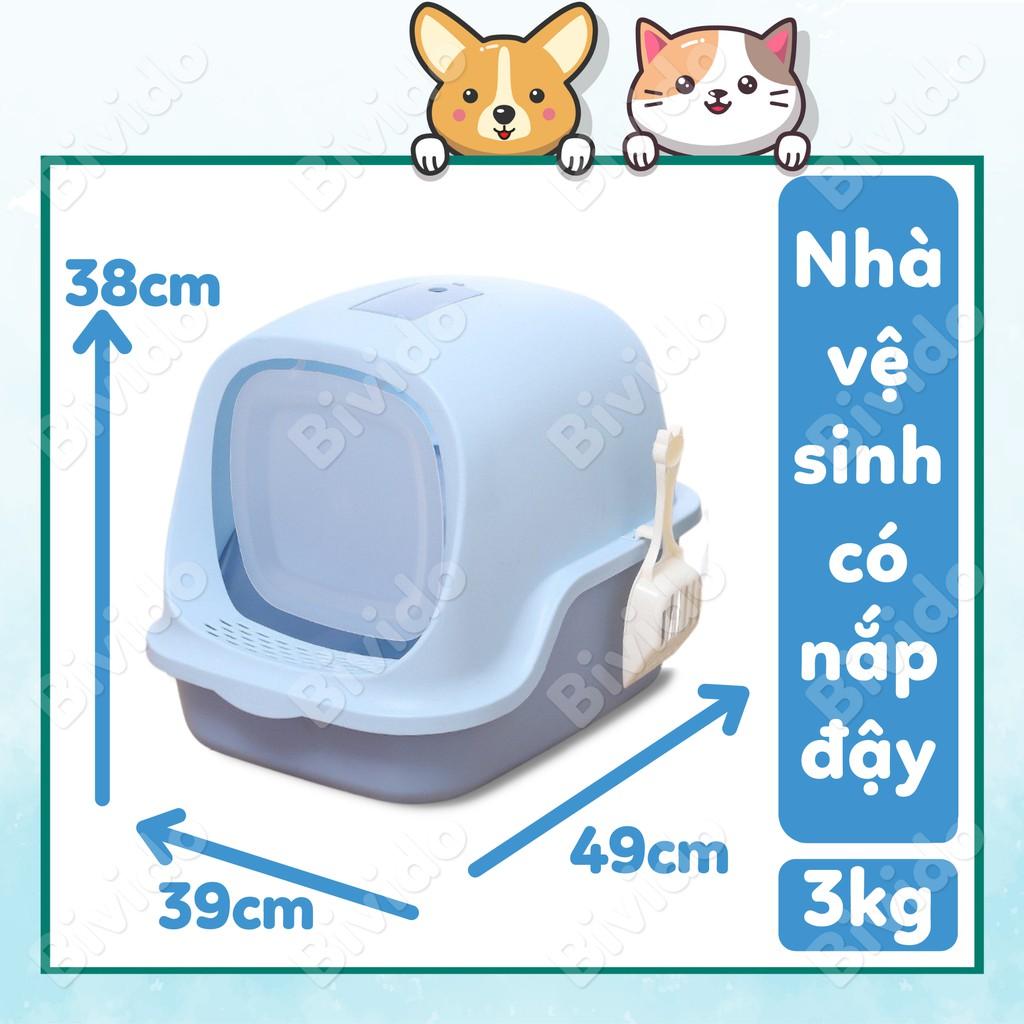 Nhà vệ sinh cho mèo có nắp đậy ngăn mùi, sạch sẽ loại lớn - Bivido Pet Shop