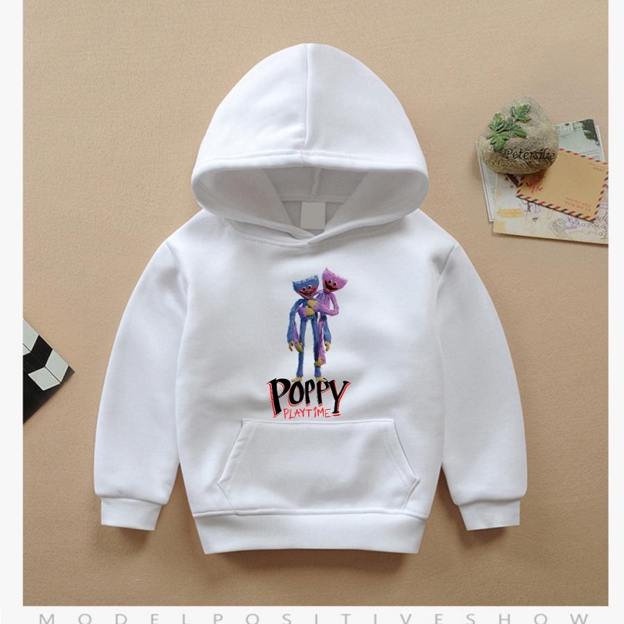 Áo hoodie trắng in hình Poppy Playtime Game chất nỉ bông đủ size cho bé trai bé gái