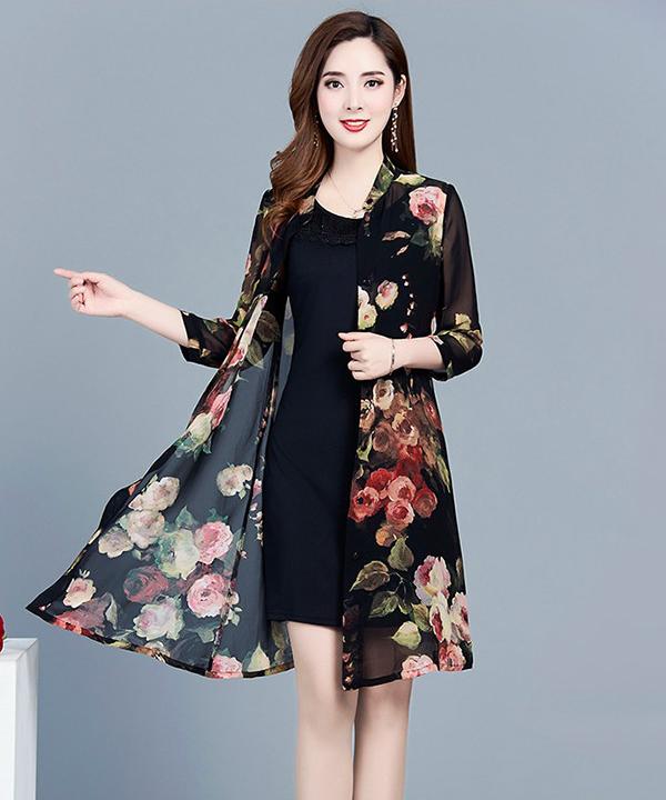 ĐẦM KÈM ÁO KHOÁC HOA