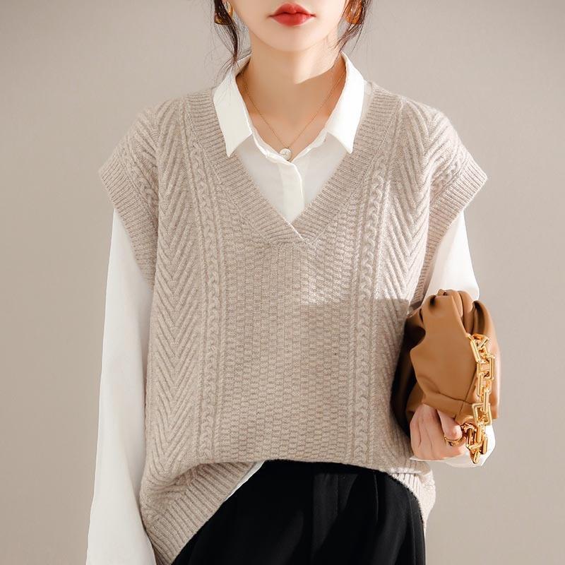Áo len gile nữ len Cashmere siêu mềm mại giữ ấm co giãn mặc mùa thu đông mã VAA0478