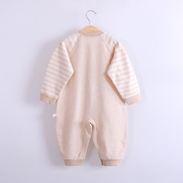 Áo liền quần thu đông 100% cotton hữu cơ không tẩy nhuộm hoá chất an toàn cho bé sơ sinh