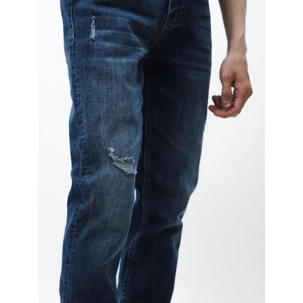 QUẦN JEAN xanh nhạt wash rách DF form slimfit - RIPPED JEAN WASH DF BLUE 230209 | LASTORE MENSWEAR