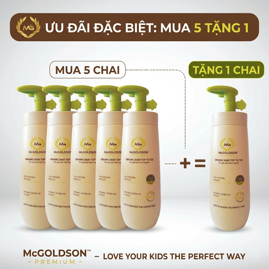 Combo 5 chai Tắm gội toàn thân Organic Mcgoldson tặng 1 chai cùng loại