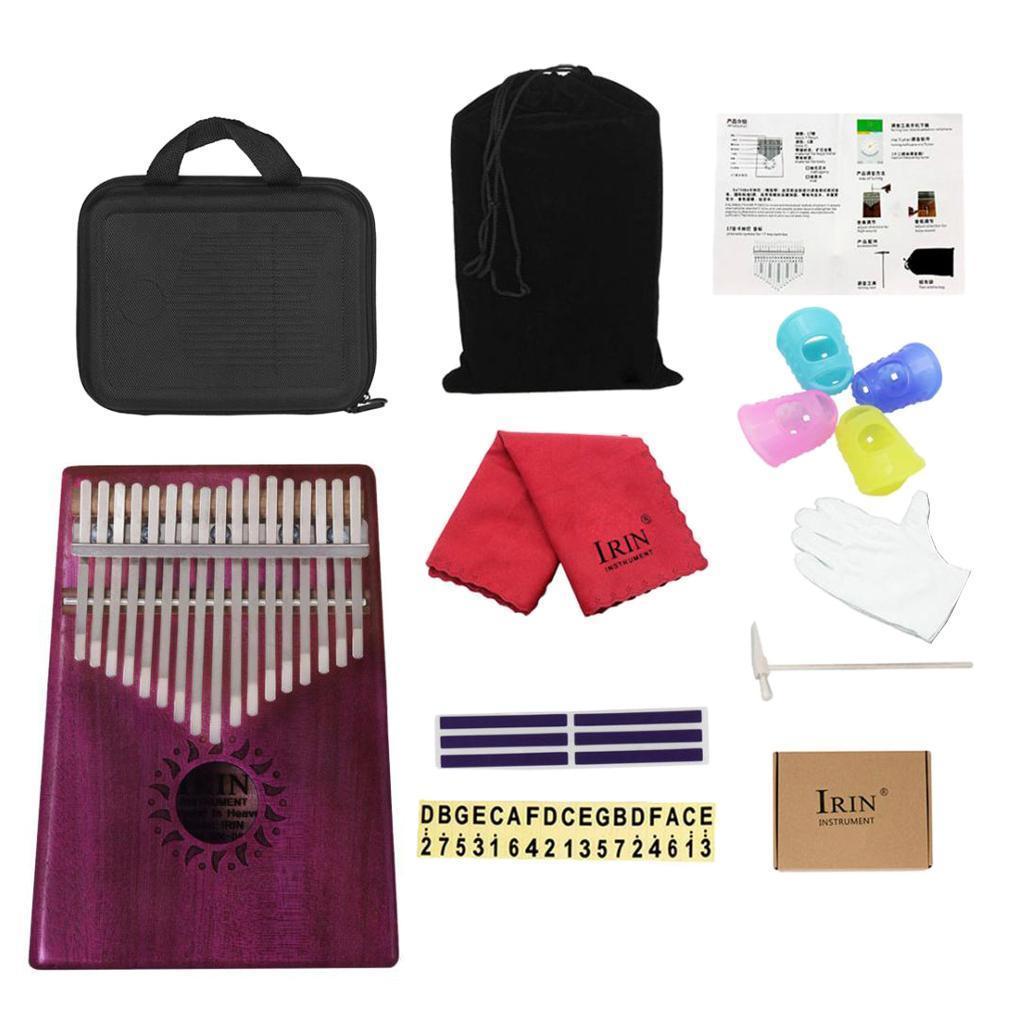 Portable 1 Set Acacia Wood 17 Key Kalimba Mbira Finger Percussion Thumb Piano with Shakeproof Case Tuning Tool Note Sticker