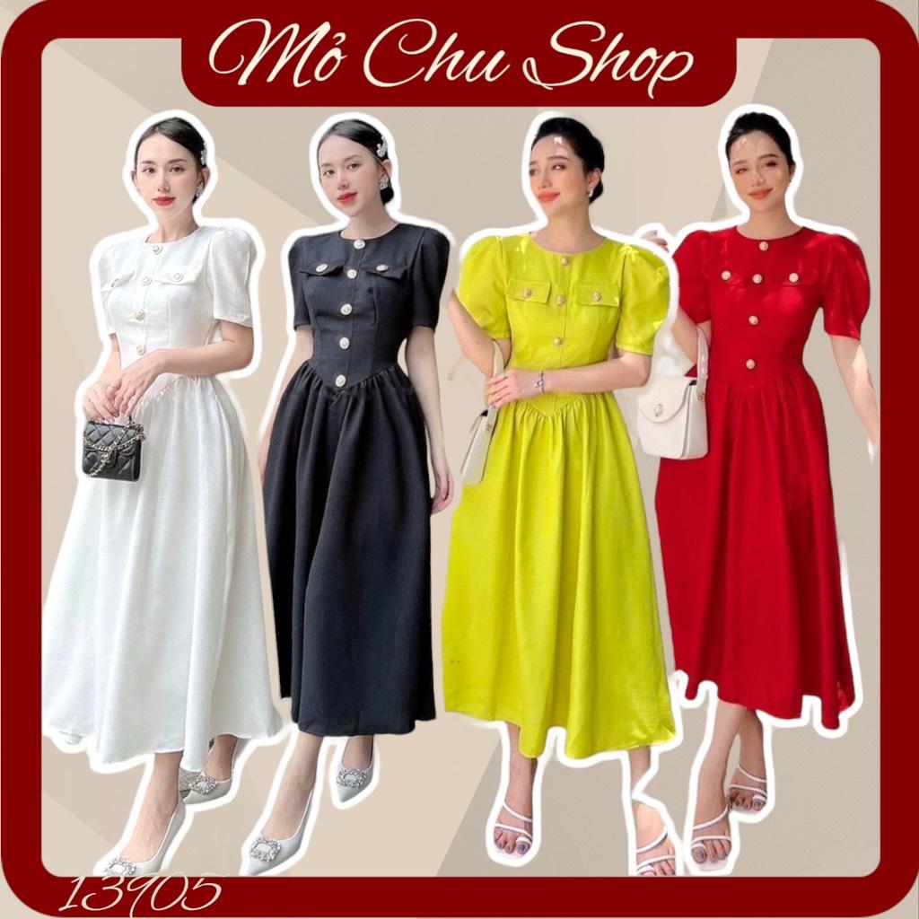 ĐẦM MAXI CỔ TRÒN ĐÍNH NÚT NGỌC  13905