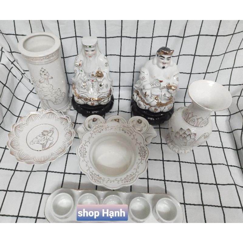 Combo Ông Địa Thần Tài sứ trắng bạch ngọc cao 17 cm