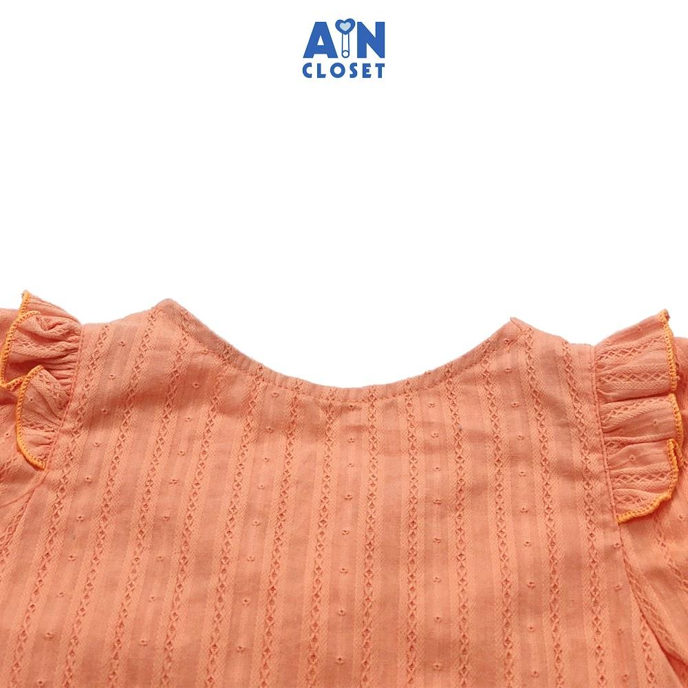 Bộ quần dài áo tay ngắn bé gái Cam nơ cotton dệt - AICDBGTG38YR - AIN Closet