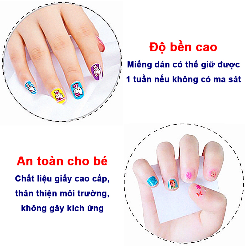 Set dán móng tay cho bé họa tiết hoạt hình 3D mẫu mới đáng yêu tiện lợi không cần dùng nước – J063 