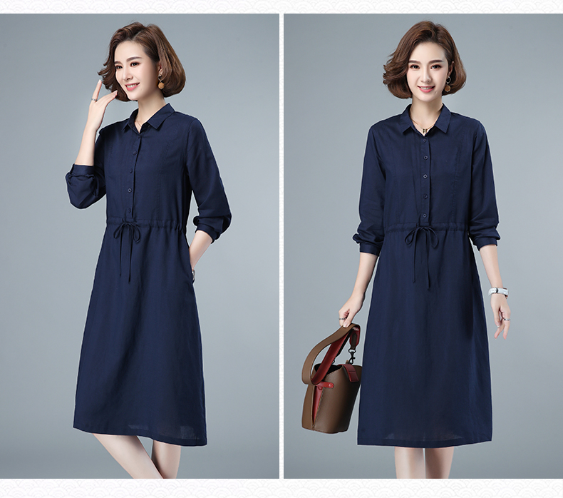 Đầm sơ mi nữ - váy suông nữ dài tay cổ sơ mi eo kèm dây rút chất Linen cao cấp mặc mùa thu đông Đũi Việt