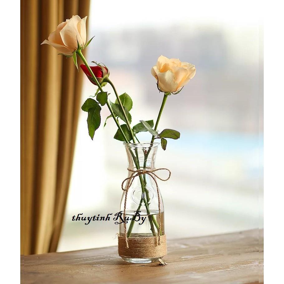 Bình bông lọ hoa thủy tinh eo lớn , Lọ cắm hoa handmade