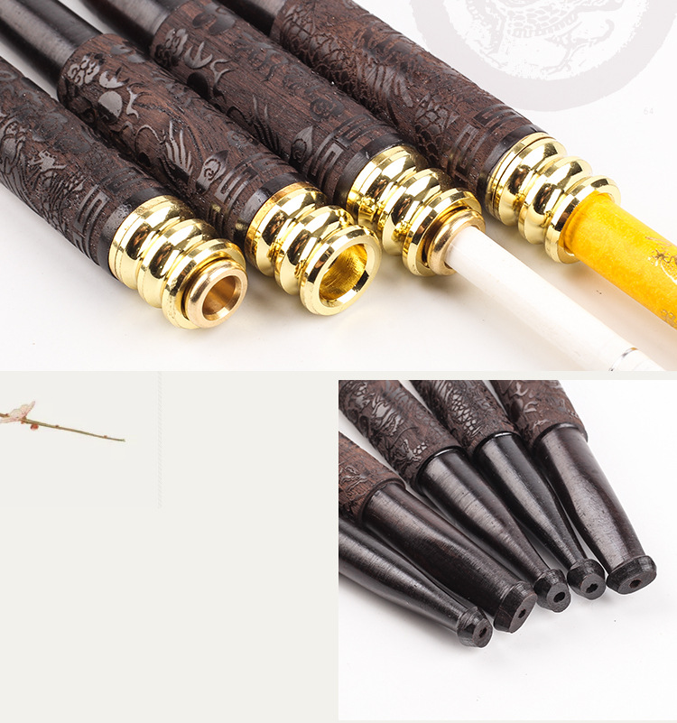 Tẩu thuốc gỗ mun khảm khoa văn siêu đẹp sang trọng cao cấp - tặng kèm 1 dụng cụ vệ sinh tẩu