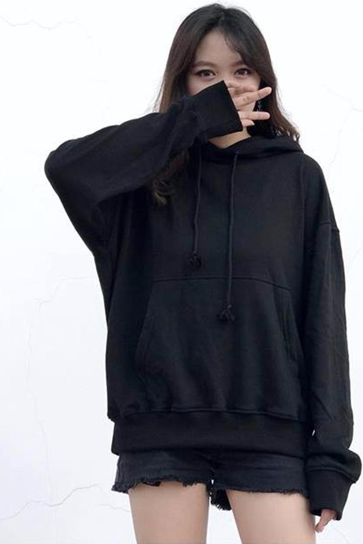 Hoodie Đen Trơn Vải Nỉ Bông Ấm