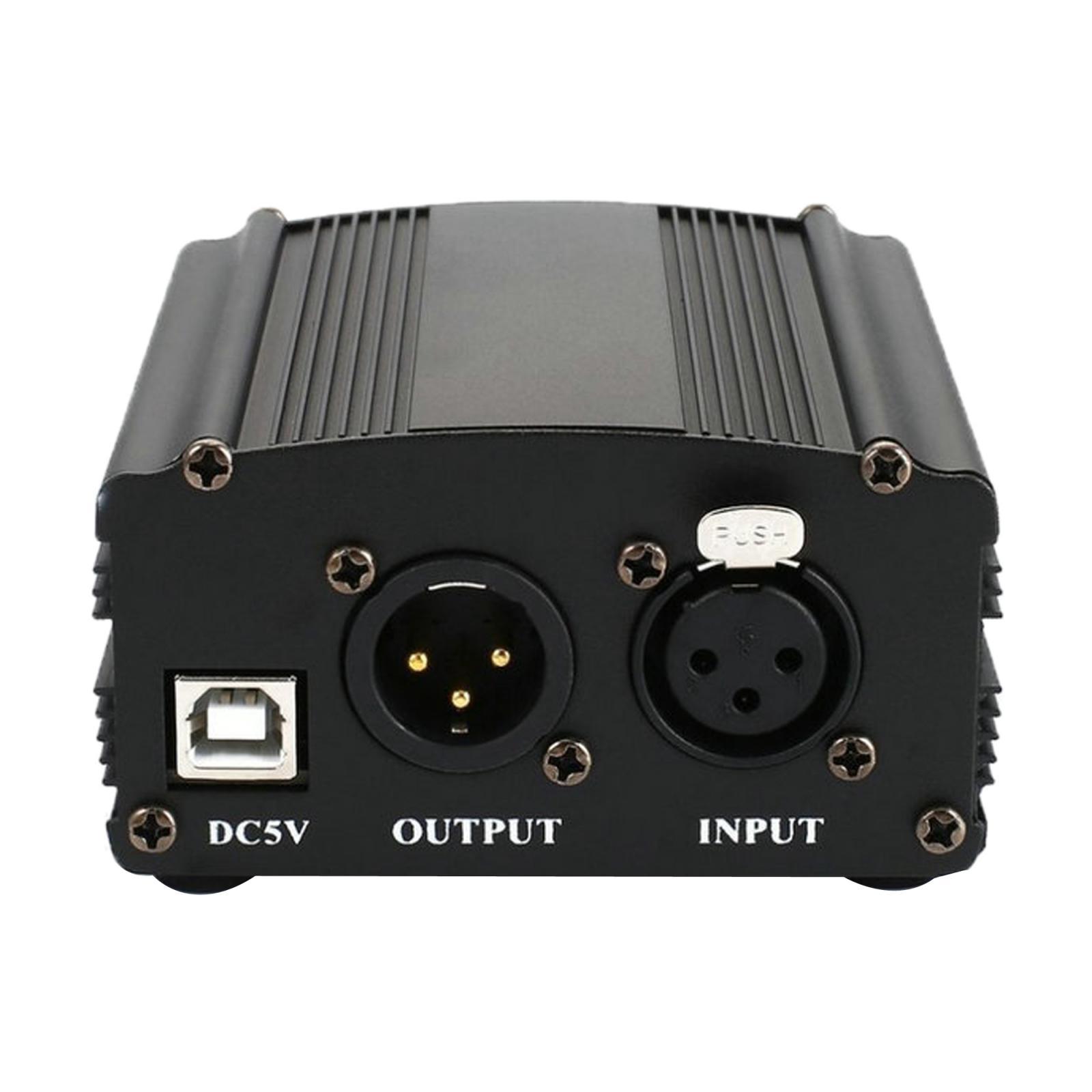 48V Phantom Power Supply with Charging Cable for Microphone Music Recording