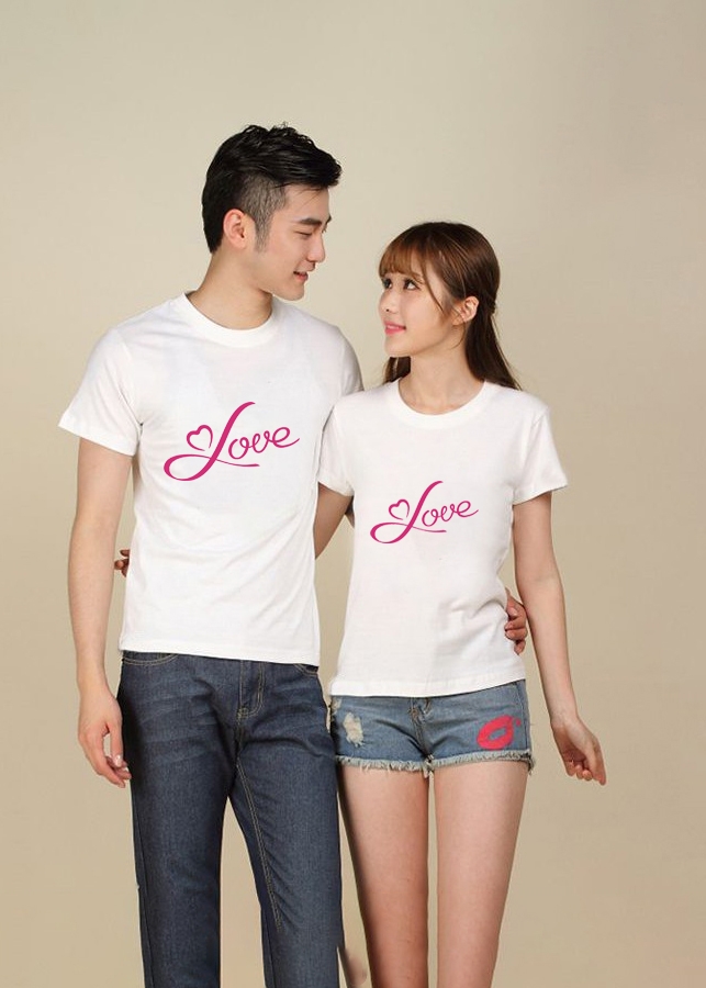 Bộ Áo Thun Đôi Love Tình yêu Màu Trắng Nam Nữ