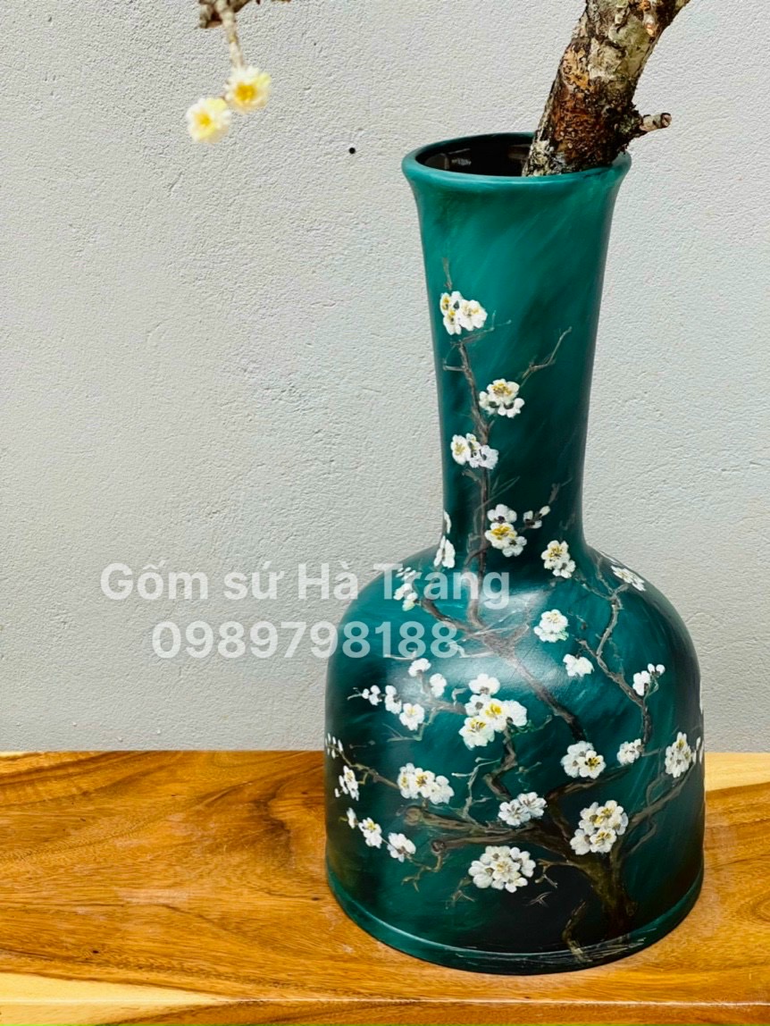 Lọ hoa gốm sứ Bát Tràng cao cấp vẽ 3D cao 50cm