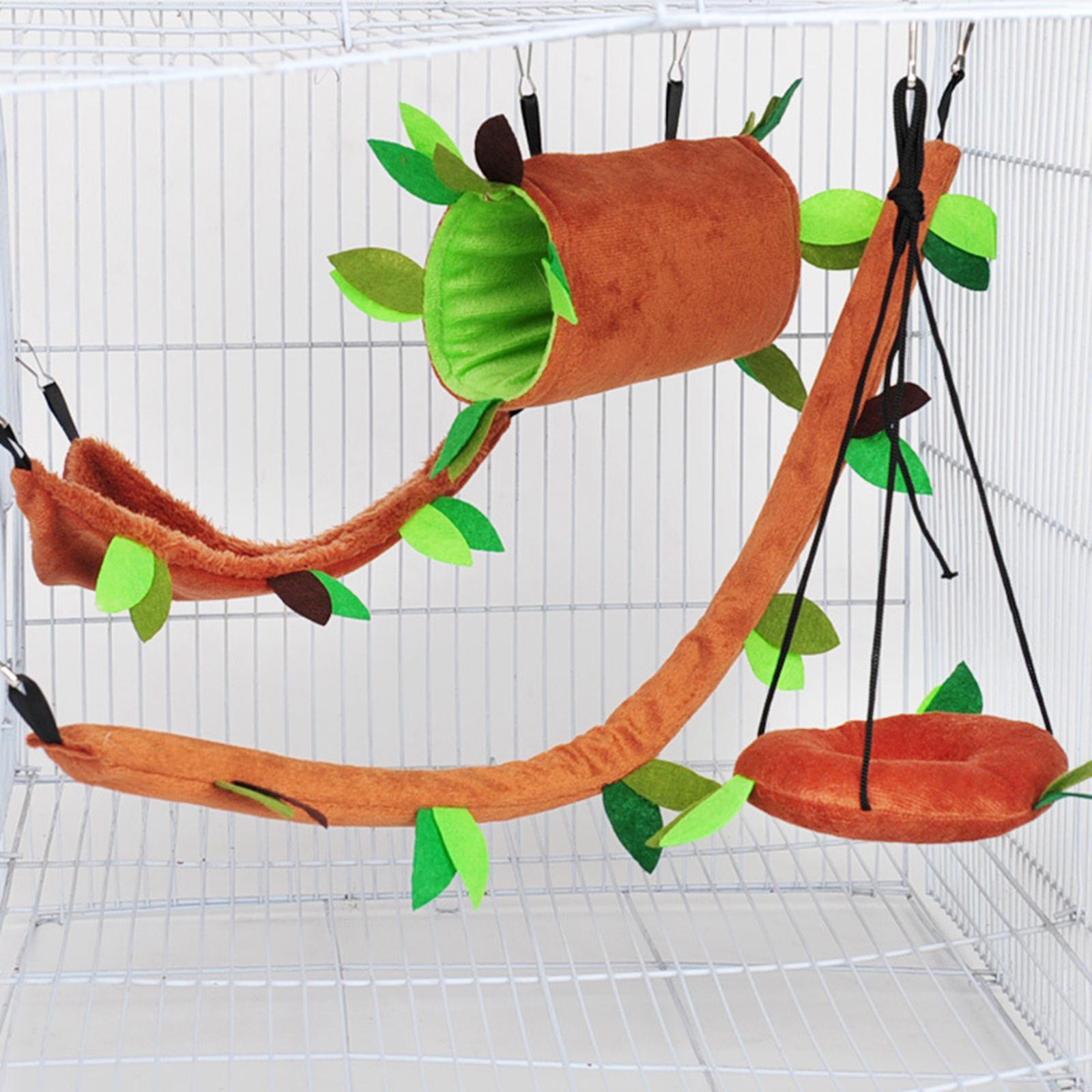 Plush Hamster Hammock Leaf Hanging Tunnel Cage for Ferret Squirrel Parrot