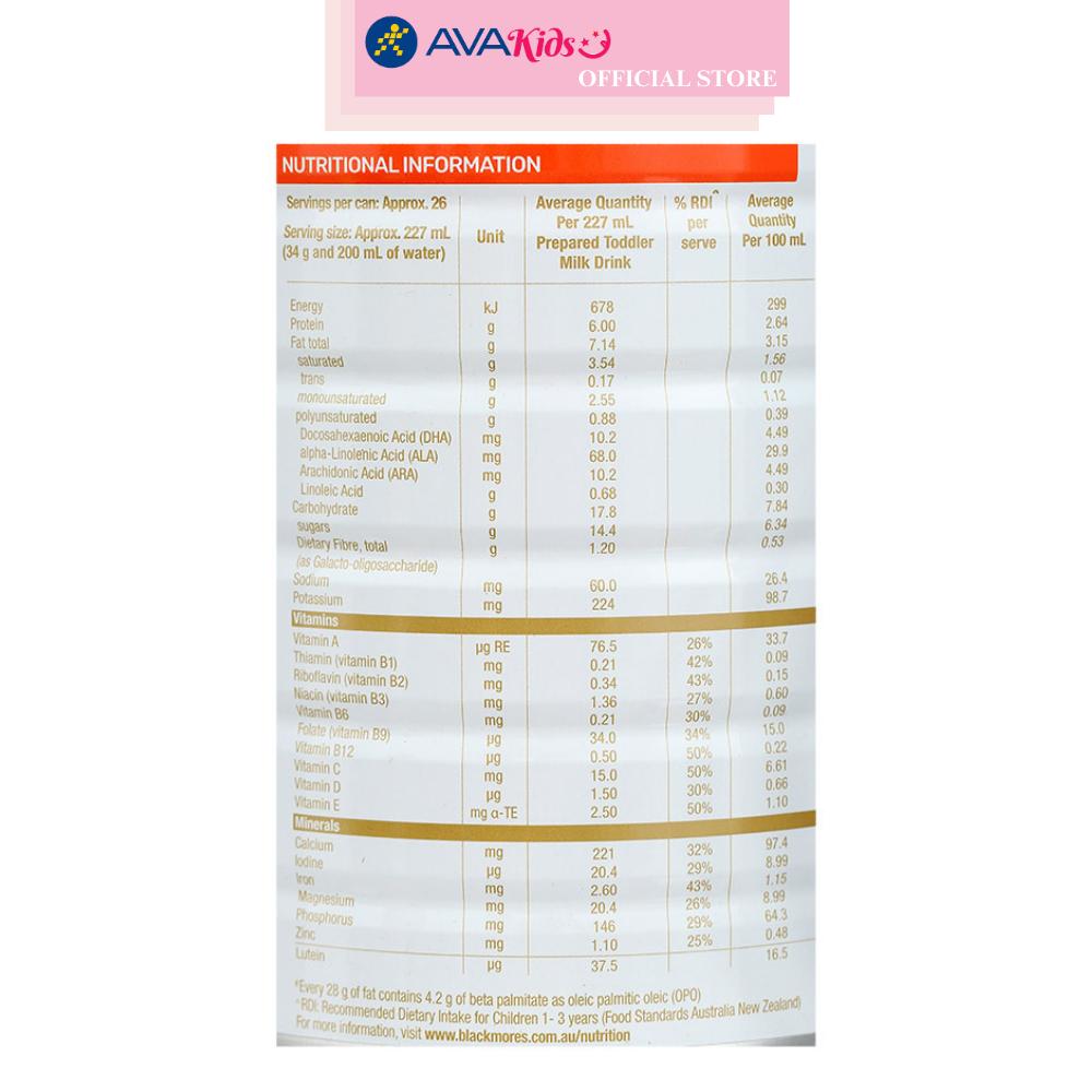 Sữa bột Blackmores Toddler Milk Drink số 3 hương vani 900g (từ 1 tuổi)