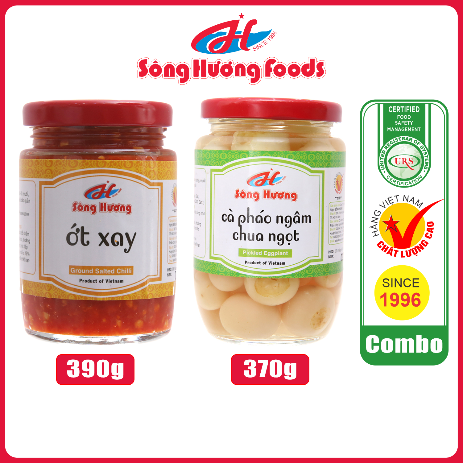 Combo 1 Hũ Cà Pháo Ngâm Chua Ngọt 370g + 1 Hũ Ớt tươi xay 390g Sông Hương Foods