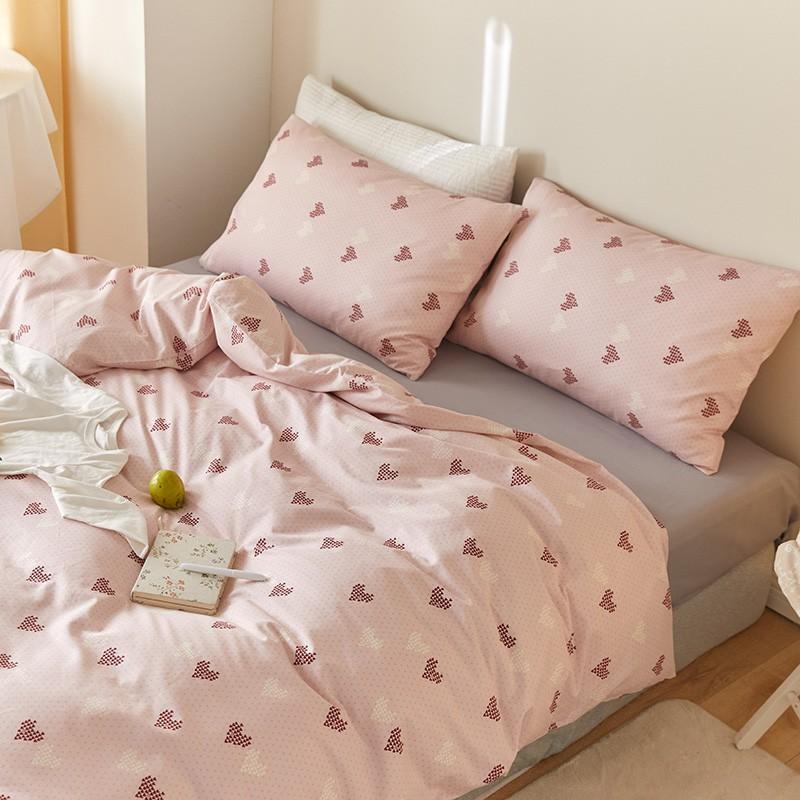 Bộ Chăn Ga Gối Cotton 100% - Tim Hồng