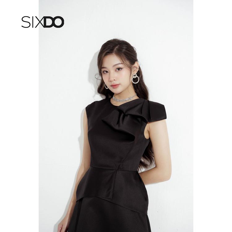 Đầm midi taffeta nơ vai thời trang SIXDO