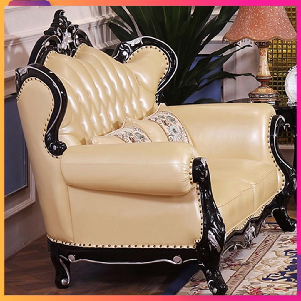 Sofa tân cổ điển hoàng gia cao cấp khung gỗ thịt phủ bóng bọc da bò Italy – sang trọng và đẳng cấp