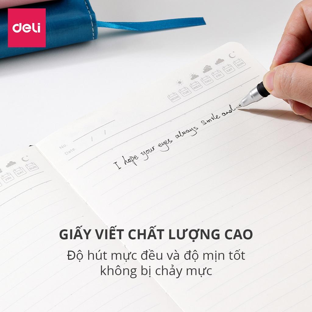 Sổ tay ghi chép A5 Kẻ Ngang Bìa Da Cao Cấp Deli - 300 trang, 80/100gsm, Chống Nước, Làm Quà Tặng Sang Trọng