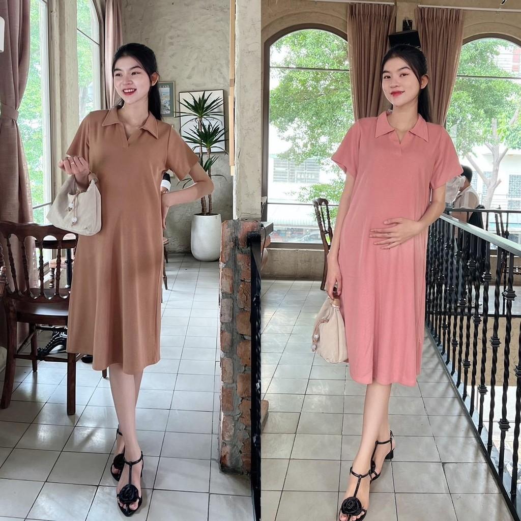 Đầm bầu Polo thun tăm dáng dài trẻ trung, năng động - Hồng