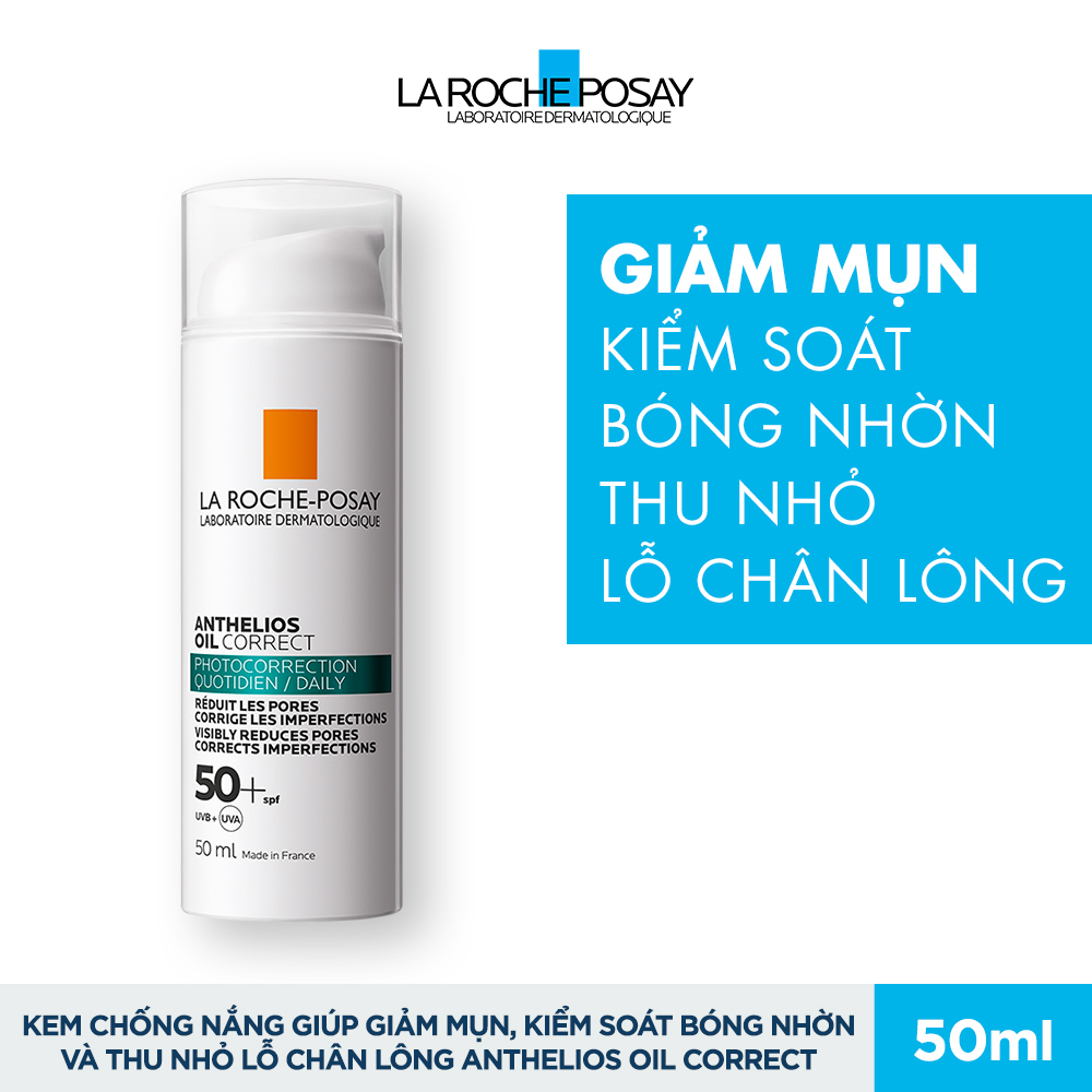 Kem chống nắng dạng gel giúp giảm mụn kiểm soát bóng nhờn và thu nhỏ lỗ chân lông La Roche-Posay Anthelios Oil Correct 50ml