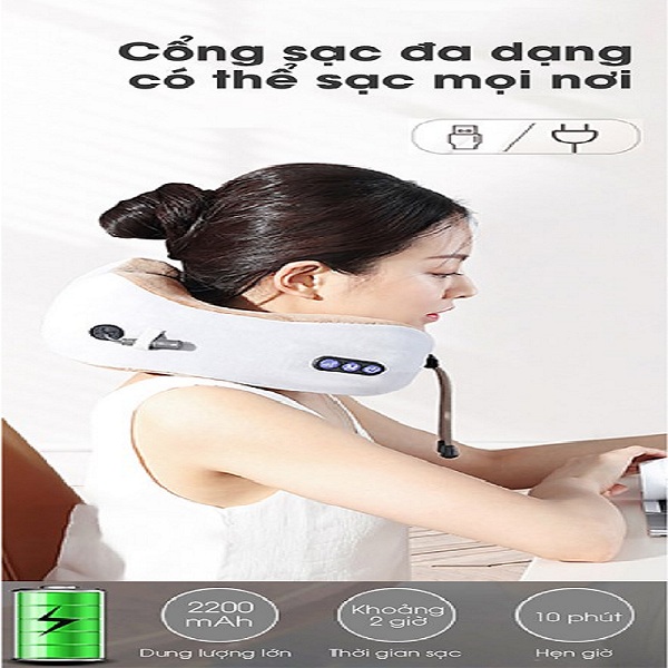 Gối Massage Cổ Vai Gáy FATO - Xoay 2 Chiều 360 Độ - Dùng Pin Sạc Lithium, Trọng Lượng 495gr - Hỗ trợ giảm đau mỏi - Hàng Chính Hãng