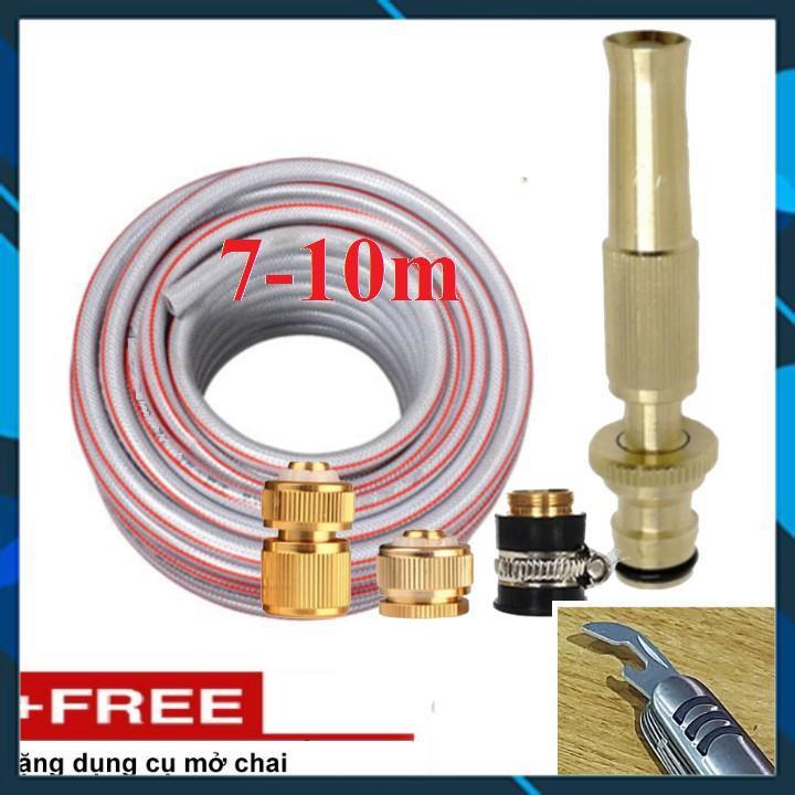 ️ Bộ dây vòi xịt nước rửa xe, tưới cây , tăng áp 3 lần, loại 7m, 10m 206587 đầu đồng,cút đồng+ mở chai