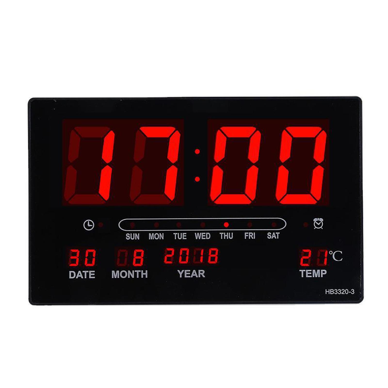 LED Display Digital Wall Clock W/ Indoor Temperature Table Office Training