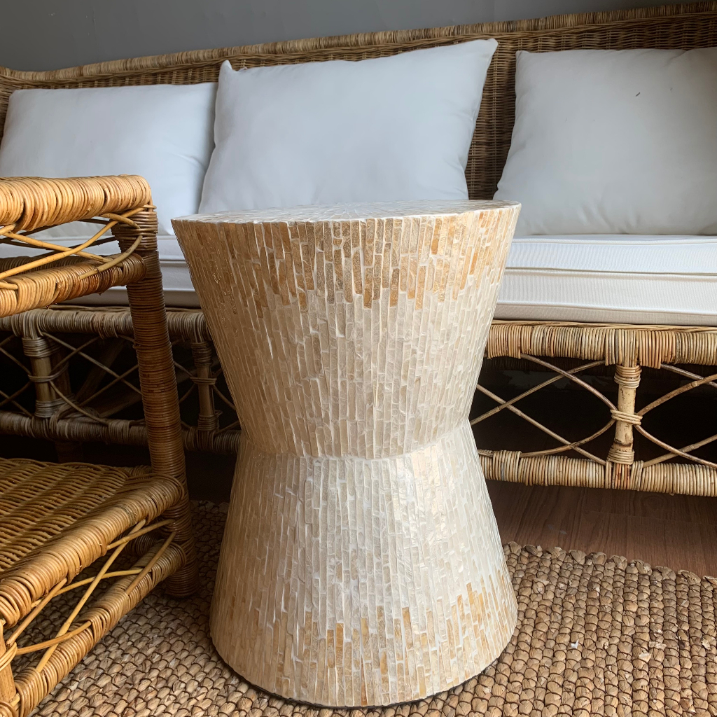 Ghế đôn khảm trai ECOHUB họa tiết sinh động, trang trí decor | E00355