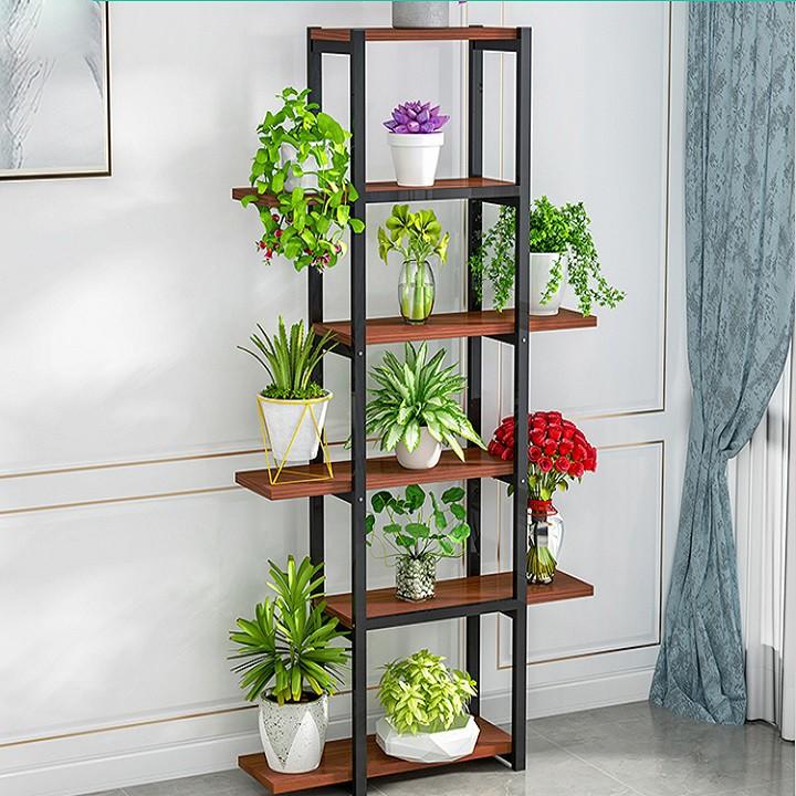 Re0510 Kệ trang trí gỗ 6 tầng khung sắt - Kệ để đồ trang trí - Tủ kệ trang trí