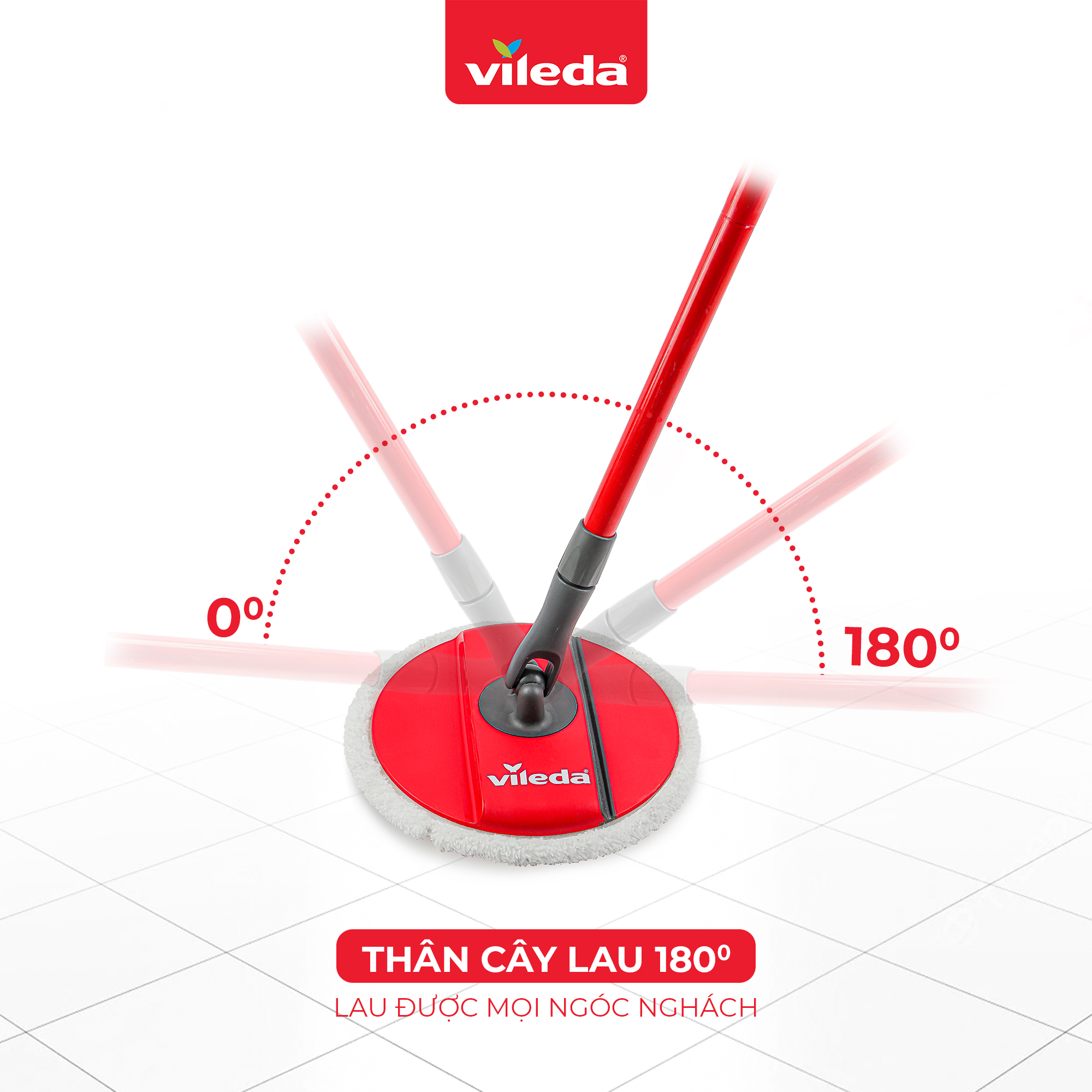 Cây lau nhà Vileda dạng đĩa tròn, công nghệ sợi microfiber sạch sâu, kèm xô giặt xoay 360 độ, model Spin&Clean