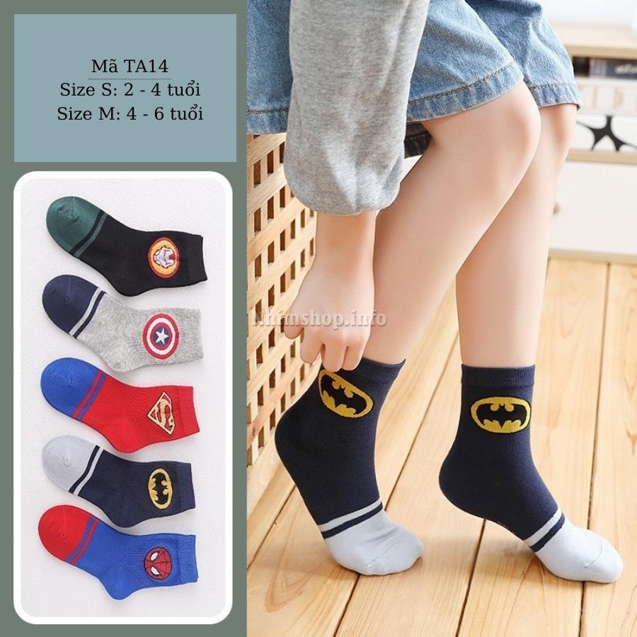 Tất trẻ em 2 - 6 tuổi cổ cao cho trai bé gái hình siêu nhân batman siêu anh hùng chất cotton thoáng mềm cá tính TA14