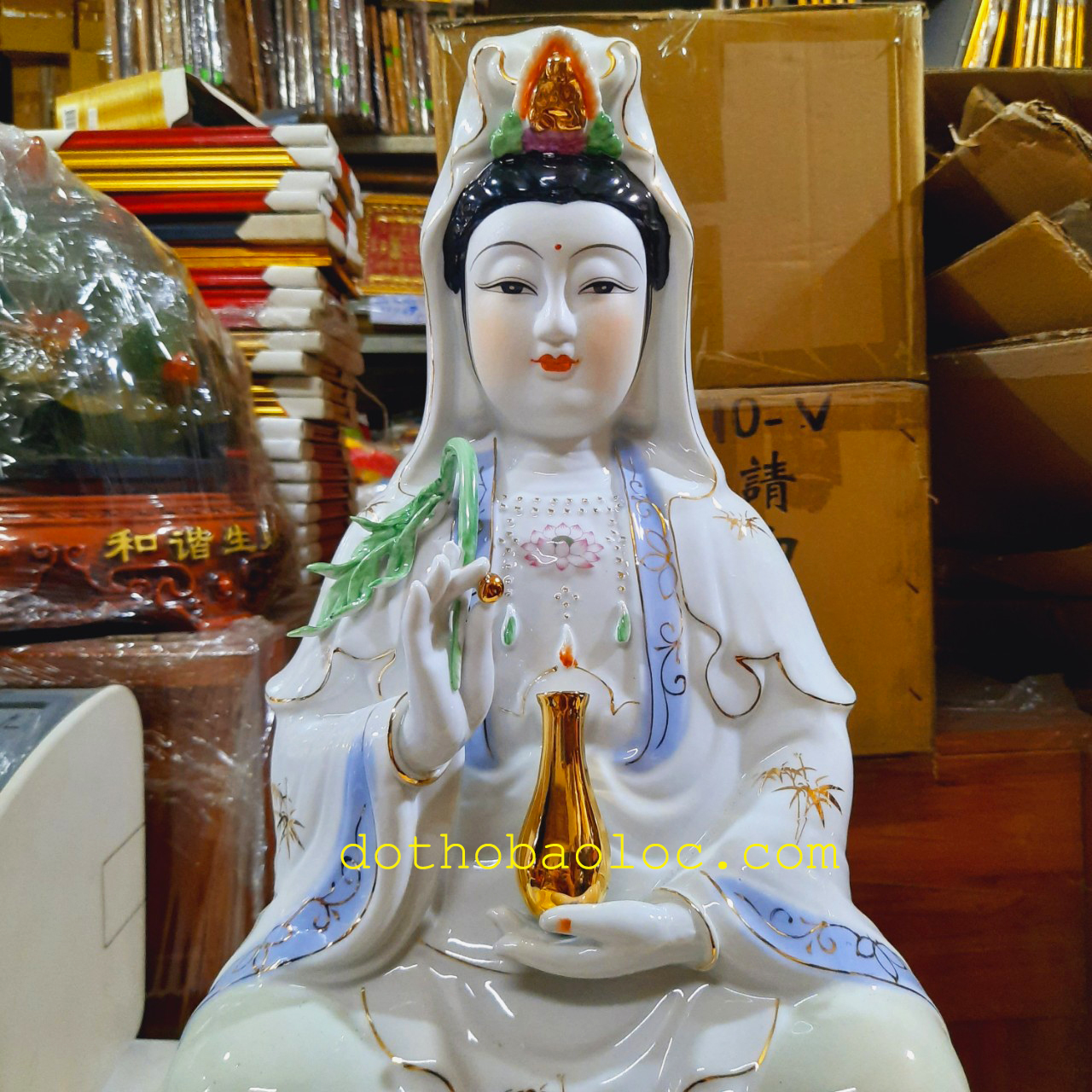 Tượng Quan Âm men sứ cao cấp Cao 52cm