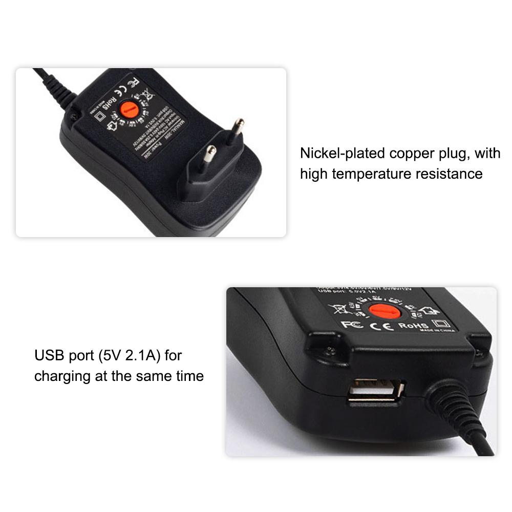 30W Universal AC sang DC đa năng 30W với cổng USB 5V 2.1A, Bộ sạc nguồn cắm AC 3V đến 12V có thể điều chỉnh điện áp đầu ra với 8 mẹo chuyển đổi DC cho thiết bị điện tử gia dụng