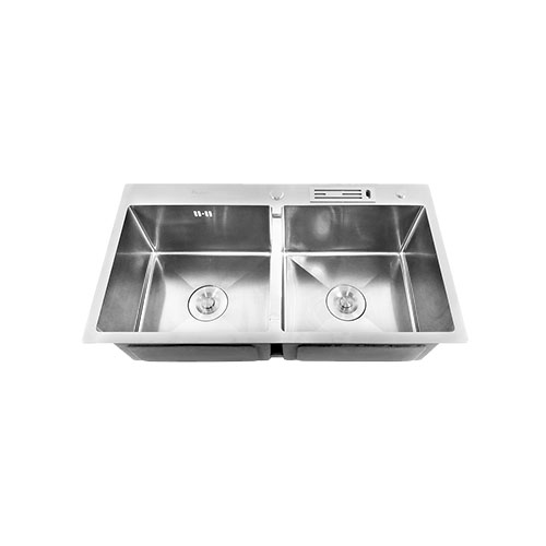 Chậu rửa chén inox SUS304 ALLYBUILD, chậu đúc inox rửa chén, chậu inox 2 hộc , mặt xước 3 ly, chống ồn, khe cắm dao, chậu rửa ABCRI003