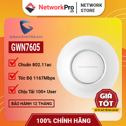 Bộ Phát WiFi Grandstream GWN7605 (Hàng Chính Hãng) - Hỗ Trợ 100+ User, Chuẩn AC MU-MIMO 1167Mbps (Không Kèm Nguồn)