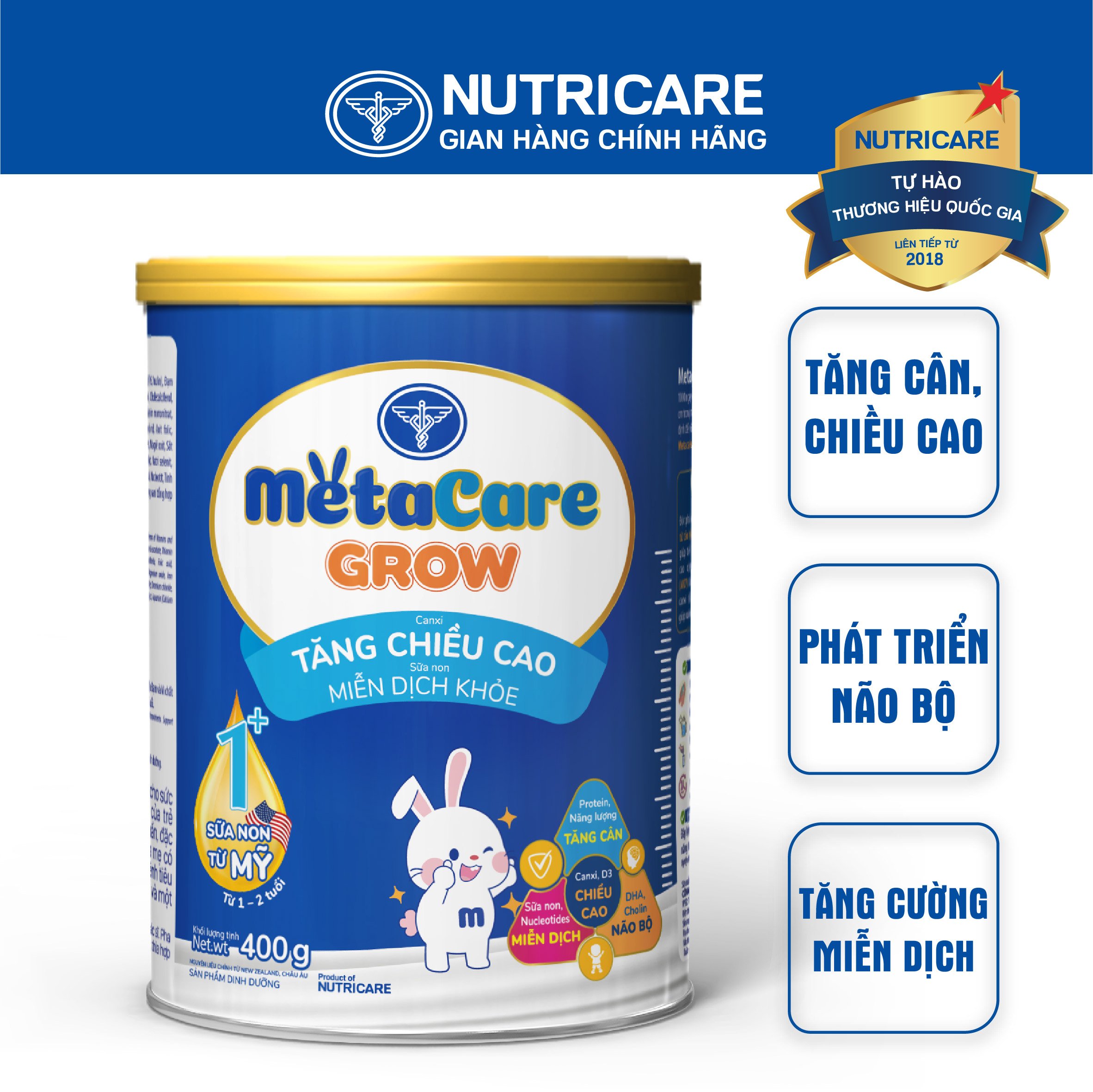 Sữa bột Nutricare MetaCare GROW 1+ tăng chiều cao và miễn dịch 400g