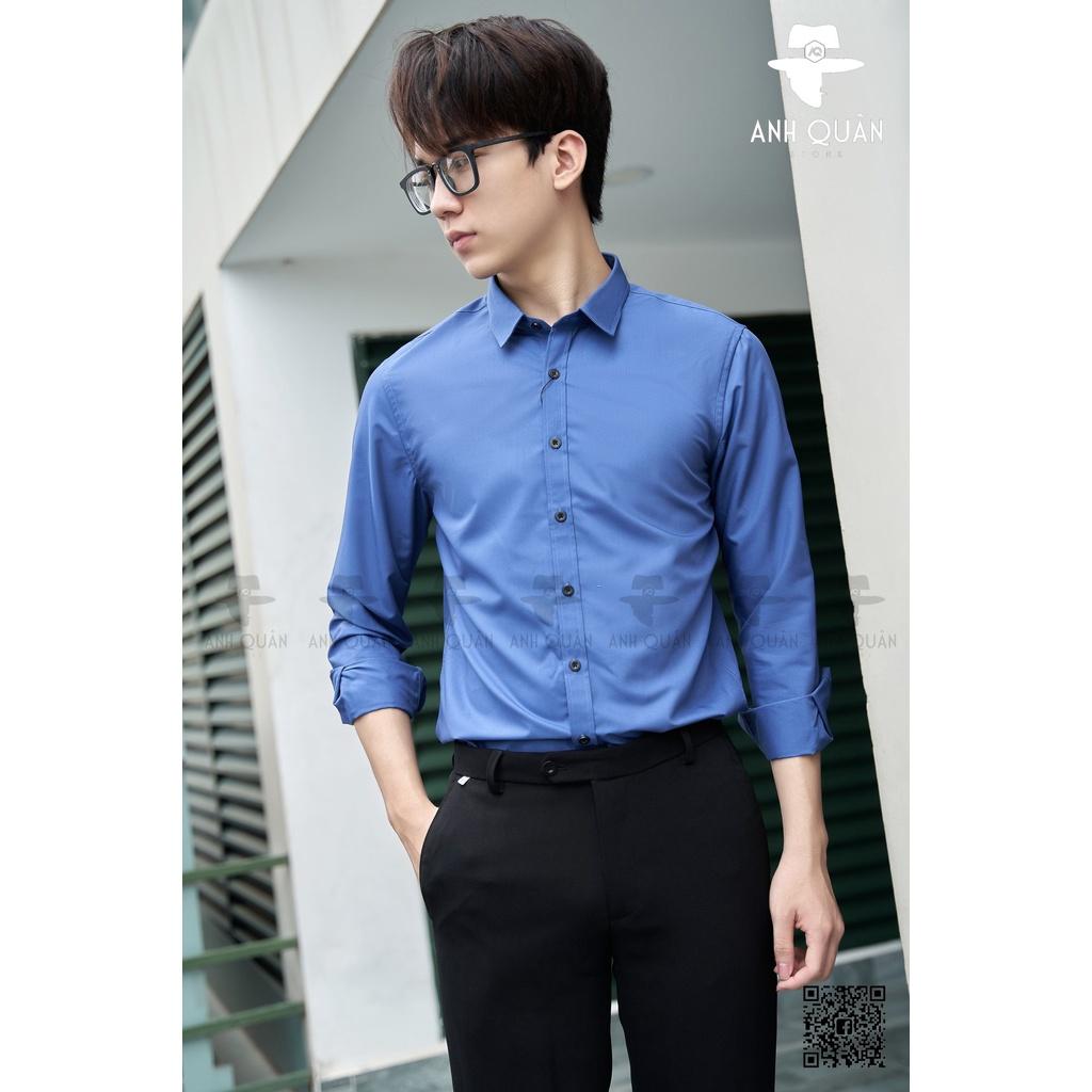 Sơ mi Nam màu Xanh Dương Vải Cotton Lụa Mềm mịn KÈM BẢNG SIZE THAM KHẢO