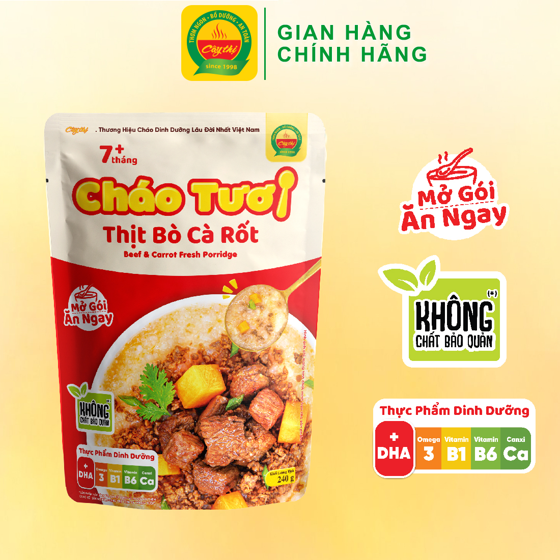 Cháo Tươi Thịt Bò Cà Rốt Cây Thị