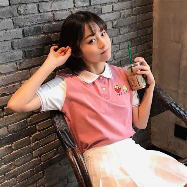 Áo polo có cổ phối họa tiết trái cây dễ thương