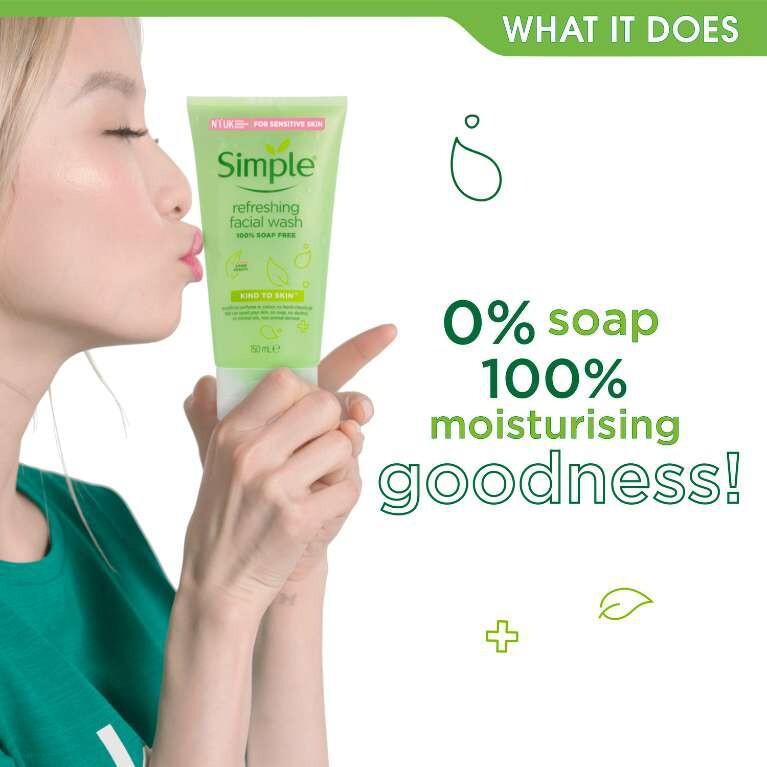 Sữa Rửa Mặt Simple Dạng Gel Dịu Nhẹ Cho Da Nhạy Cảm Kind To Skin Refreshing Facial Wash 150ml- Tặng Kèm Cột Tóc Nơ BERAV Handmade Annie Ribbon Giao Màu Ngẫu Nhiên