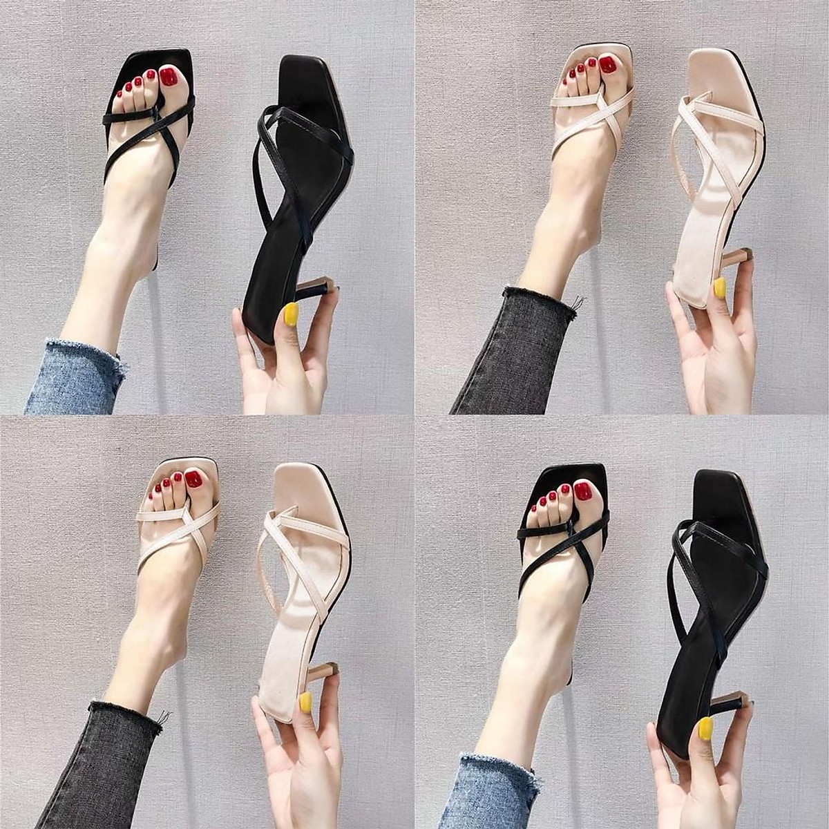 SANDAL quai mảnh gót 5cm mũi vuông nữ tính