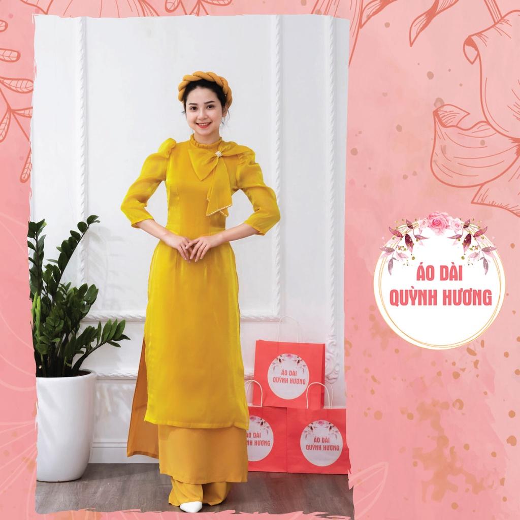 Áo dài voan tơ đính nơ, hoa size lớn XL, 2XL, 3XL đặt may
