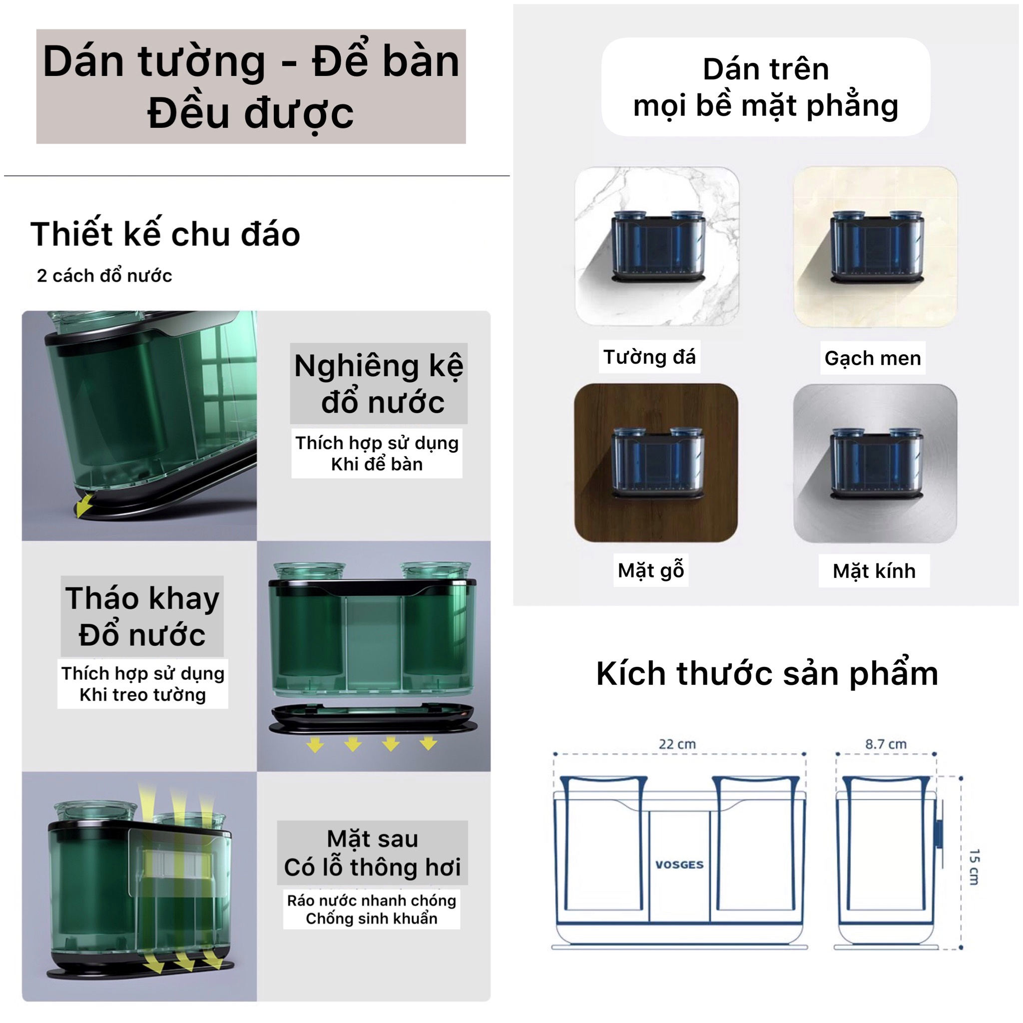 Bộ kệ nhả kem dán tường nhà tắm kèm cốc súc miệng, để treo đựng bàn chải răng điện phong cách Bắc Âu hiện đại