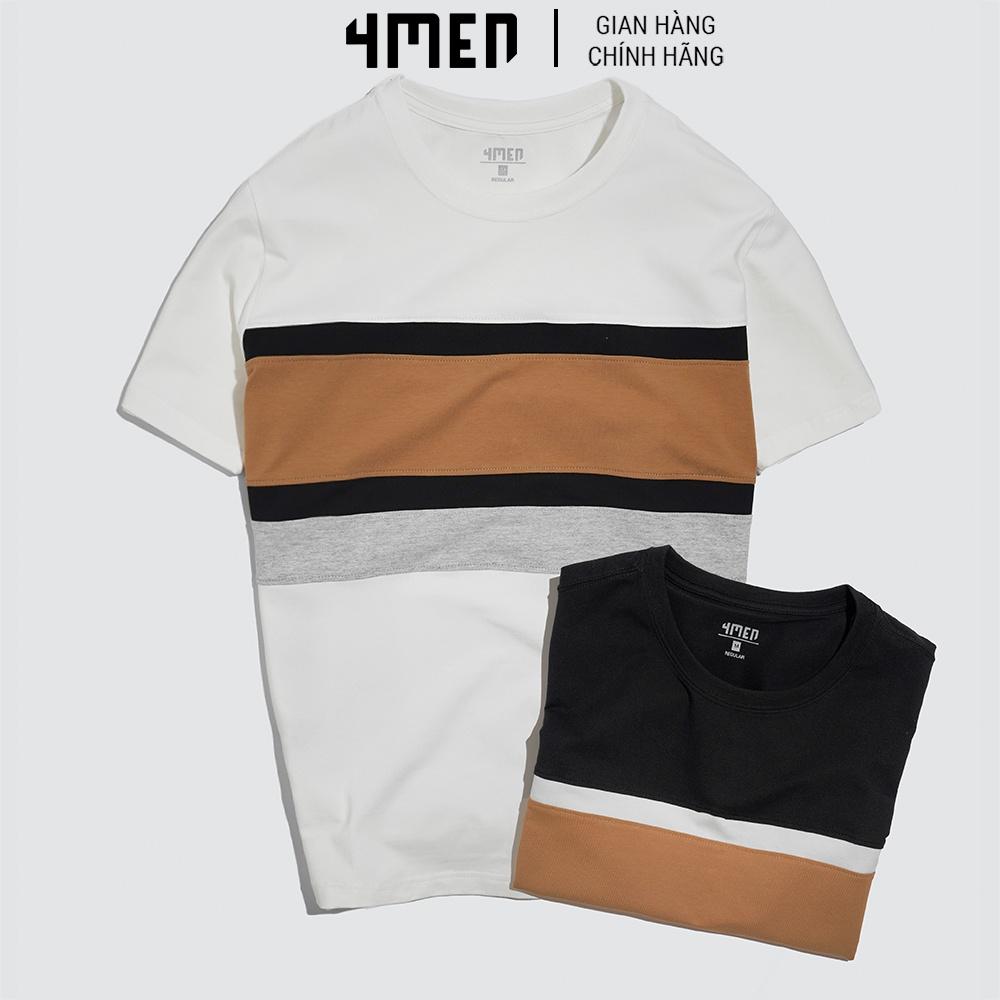 Áo thun nam ngắn tay đẹp 4MEN AT060 cổ tròn, form regular, vải cotton cao cấp co giãn, phối màu trẻ trung ấn tượng