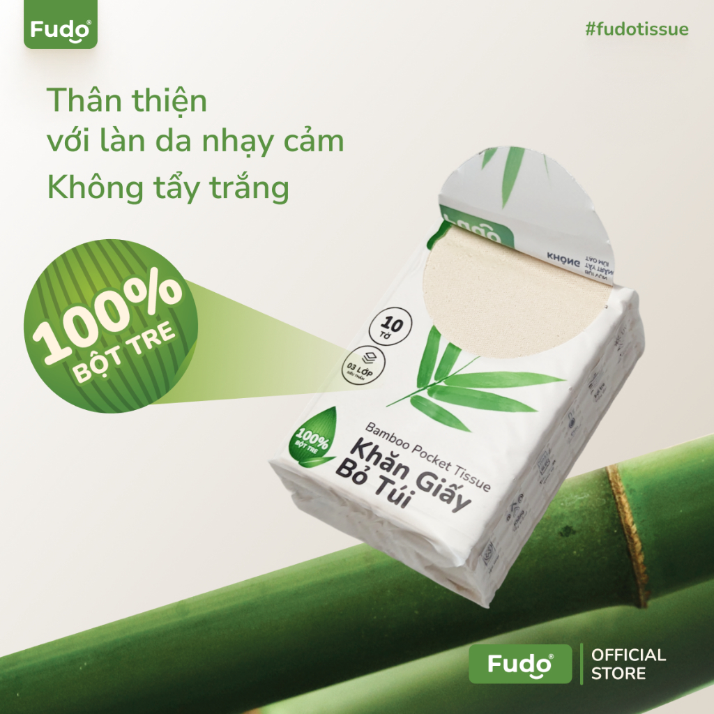 Khăn giấy bỏ túi Fudo TISSUEPocket từ sợi tre - 1 Gói lẻ 10 tờ